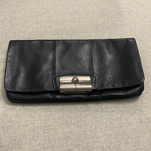 Coach Oversized Black Kristen Clutch with Silver Hardware - Picture 1 of 13